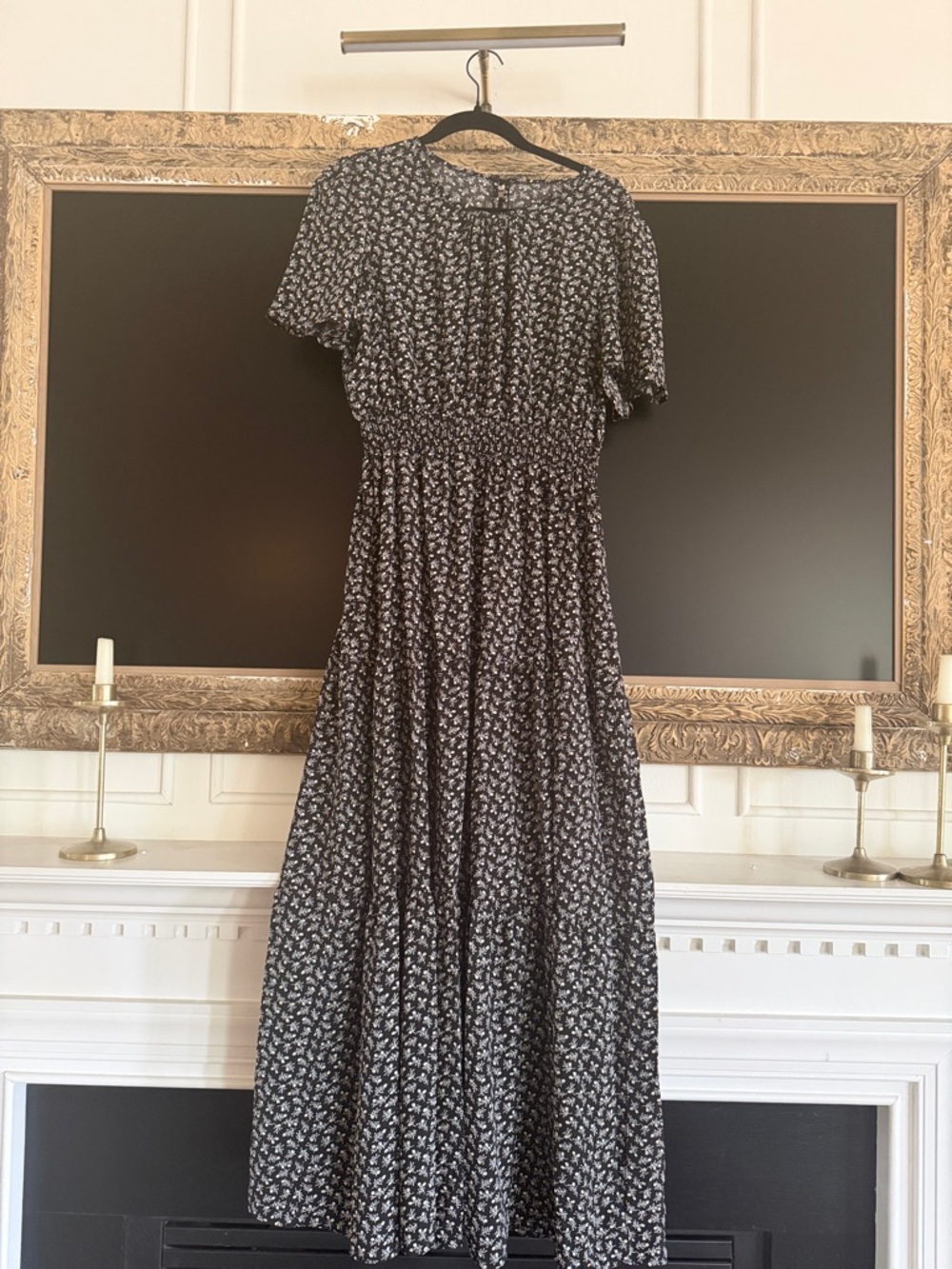 Black Floral Smocked Waist Maxi Dress
